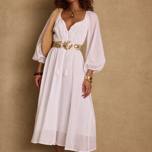 12th Tribe Danika White Linen Maxi Dress Size MM